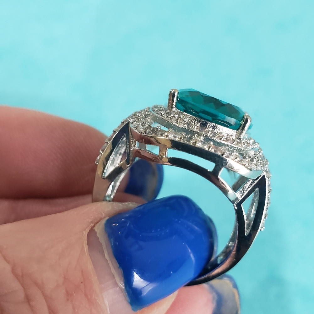 Gorgeous Large Blue Aquamarine 925 Silver RIng - Picture 5 of 9